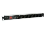 Equip 19" Zásuvkový panel černá/stříbrná / Zásuvkový panel / 1U / 7x Schuko / 16 A / hliník (333309)