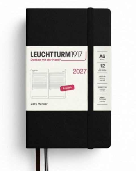 Denní plánovač Black, Pocket A6 2027, anglicky