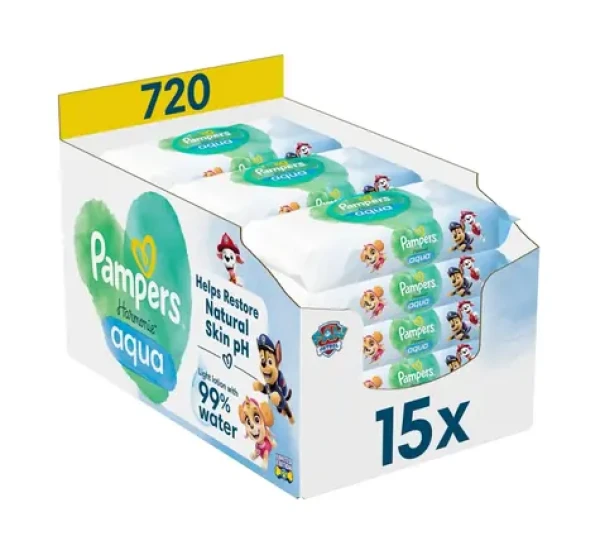 Pampers Harmonie Aqua Paw Patrol vlhčené ubrousky 720 ks (15x48 ks) (8700216722520)