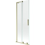 MEXEN/S - Velar L dvoukřídlá posuvná vanová zástěna 70 x 150, transparent, zlatá kartáčovaná 896-070-003-01-55