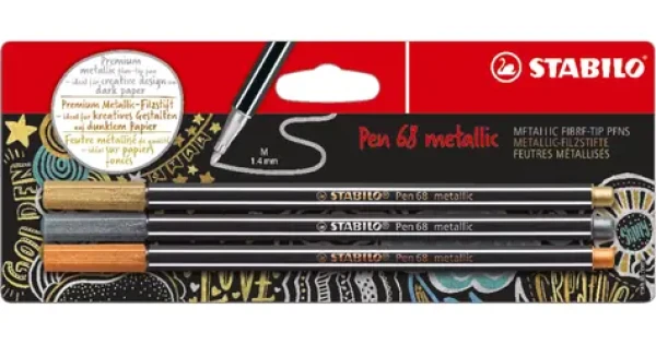 STABILO® Pen 68 metallic - 3 ks sada - zlatá, stříbrná, měděná (B-53046-10)
