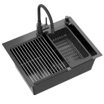 Quadron - Ocelový dřez LUKE 110 WORKSTATION Black s kuchyňskou baterií ZLE-09011