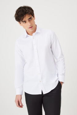 ALTINYILDIZ CLASSICS Men's White Slim Fit Slim Fit Classic Collar Cotton Dobby Shirt