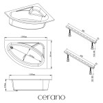 CERANO - Vana akrylátová Leona - asymetrická - pravá - bílá - 150x99,5x42 - s čelním panelem a nožičkami CER-116678