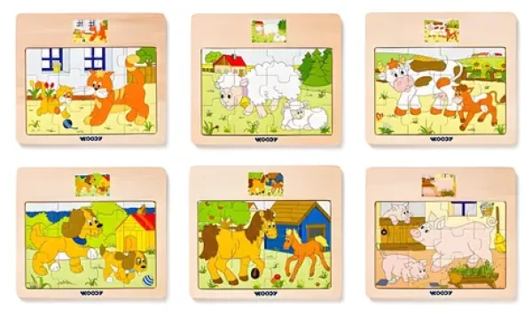 Puzzle na desce Mašinka - zvířata s mláďaty
