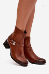 Kožené dámské boty na podpatku s přezkou Zazoo 60562 hnědé 36