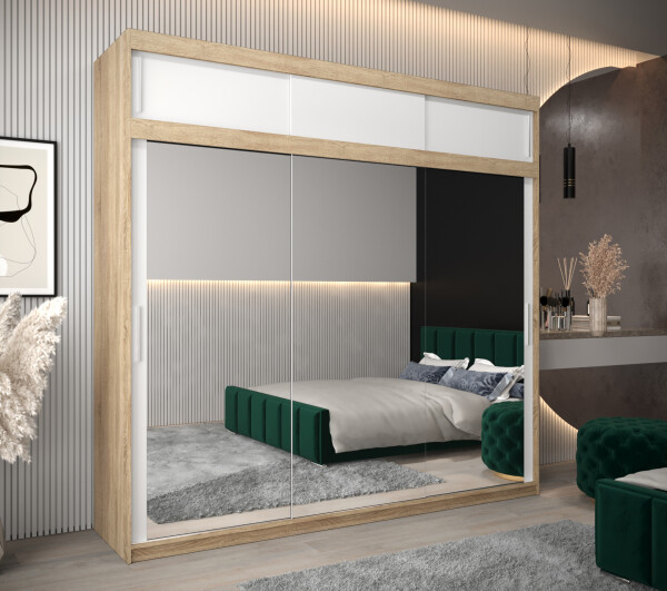 Šatní skříň Abi T3 s nástavcem Barva korpusu: Dub - sonoma, Rozměry: 250 cm, Dveře: Bílá