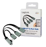 LogiLink USB-C Hub lomený stříbrná / USB-C Hub / 3 porty / 2x USB-A 2.0 / 1x USB-A 3.2 Gen1 / hliník (UA0361)
