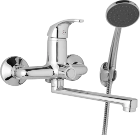 JB Sanitary Nástěnná umyvadlová a sprchová baterie SLIM, rozteč 150 mm, otočný přepínač v těle, s příslušenstvím, ramínko 300 mm A10 39 11