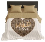 DumDekorace Moderní přehoz s nápisem „THE WILD LOVE“ - béžová a krémová Šířka: 200 cm | Délka: 220 cm