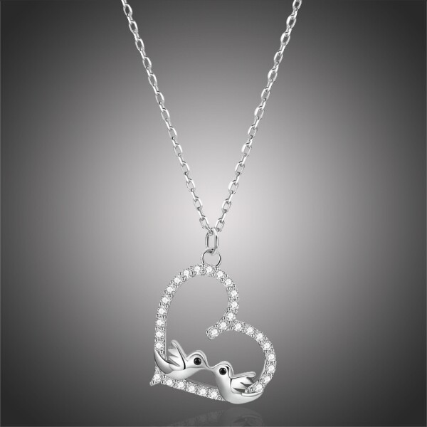 Stříbrný náhrdelník se zirkony Zamilovaní ptáčci - stříbro 925/1000, Stříbrná 40 cm + 3 cm (prodloužení)