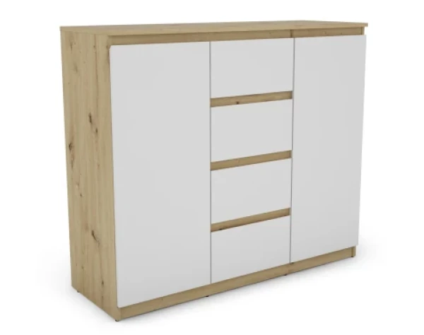 Široká komoda se 4 zásuvkami Carlos, dub artisan/bílá, 120 cm