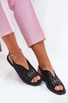 Kožené sandály na plochém podpatku s ozdobou S.Barski KV51-094 černé 41