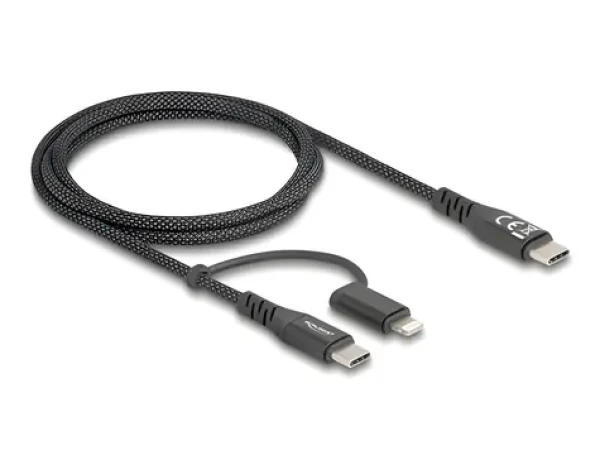 DeLock USB-C - USB-C/Lightning černá / Kabel / 2v1 / MFi / USB PD 60W / 1 m (81170)