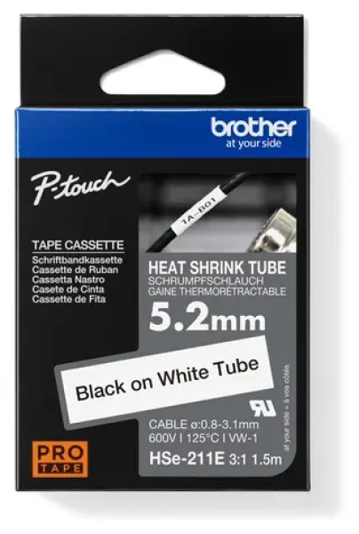 Brother HSE-211E / Smrštitelná bužírka / bílý podklad / černý tisk / šířka 5,2 mm / délka 1,5 m (HSE211E)
