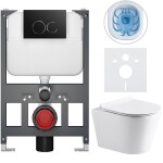 CERANO Kompletní WC set Basic/Carlito - bílá lesklá - WC tlačítko Dualo/Černá - závěsné - nízký modul - předstěnová instalace - 48,5x36,5 cm