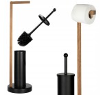 Erga Aurora Black, toaletní WC kartáč s dřevěným držákem na WC papír na postavení 19x19x72,5 cm, hnědá-černá, ERG-SEP-1004SEPSTLUNA