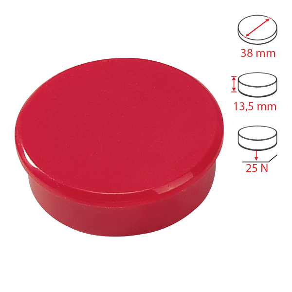 Dahle magnet plánovací, Ø 38 mm, 25 N, 10 ks, červený