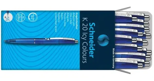 Schneider K20 Icy modrá / Kuličkové pero / klikací / kovový klip / sada 20 ks (50-132003)