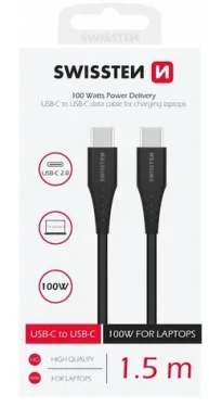 SWISSTEN Datový kabel TPE USB-C - USB-C 2.5m černá / Power Delivery 5A (100W) (71506550)