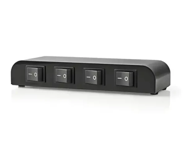 Nedis Přepínač reproduktorů černá / Přepínač reproduktorů / 4 porty / svorky / 4-16 Ohm / 200 W na kanál (ASWI2604BK)