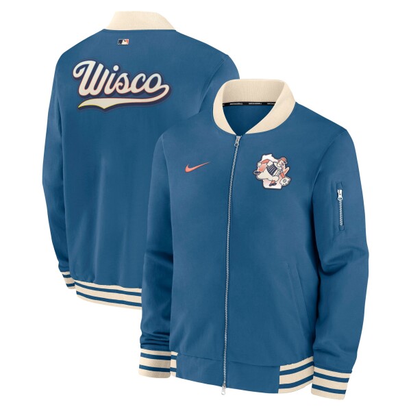 Nike Pánská bunda Milwaukee Brewers MLB City Connect 2026 Authentic Dugout Bomber Blau Velikost: L