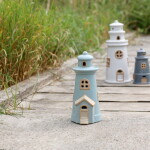 Chic Antique Svítící dekorace LED Lighthouse Sky Blue, modrá barva, keramika