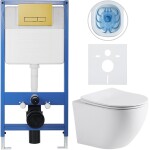 CERANO - Kompletní WC set Profi/Cesso - bílá matná - WC tlačítko Slim/Zlatá - předstěnová instalace - 49x36 CER-510876