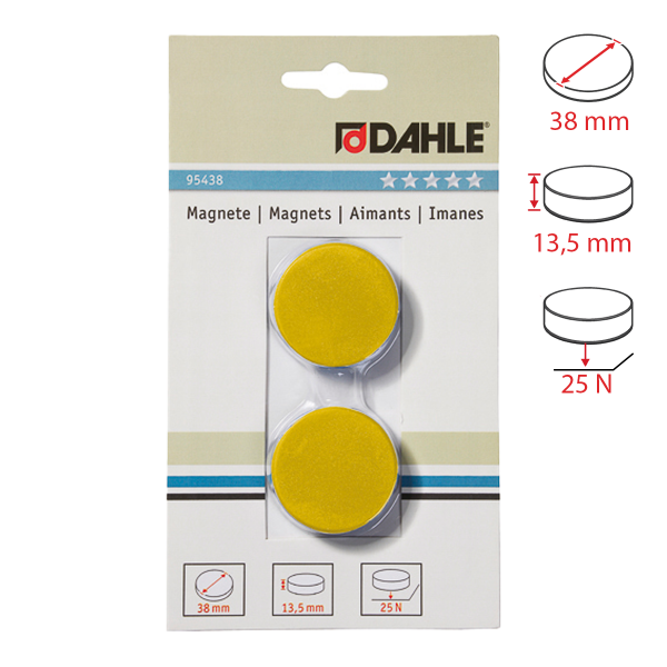 Dahle magnet přídržný, Ø 38 mm, 25 N, 2 ks, žlutý