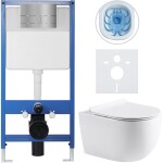 CERANO - Kompletní WC set Profi/Felci - bílá lesklá - WC tlačítko Line/Nerez - předstěnová instalace - 52,5x36 CER-8050BD84328