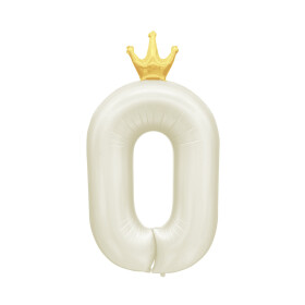 Balónek fóliový 82 cm světle krémový s korunkou číslo 0 - Albi