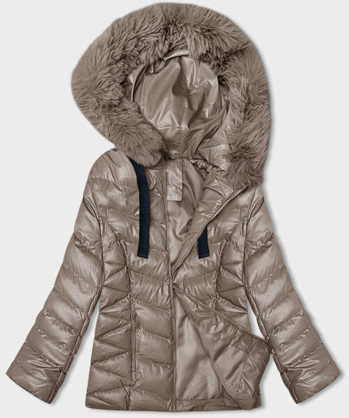 Krátká zimní bunda v barvě cappuccino s kapucí (5M3138-84) odstíny béžové S (36)