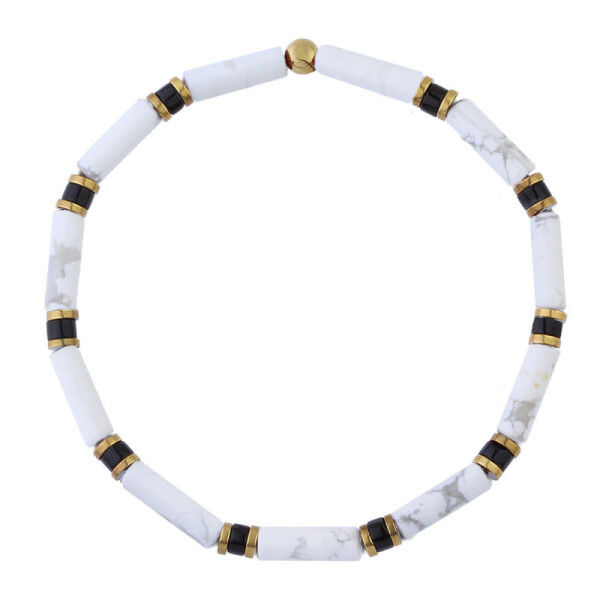 Luxusní pánský náramek Antonio Gold - bílý howlit, zlatý hematit, Bílá/čirá 22 cm