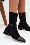 Dámské kotníkové boty na nízkém podpatku s ozdobou a páskem D&A MR52-165 Černé 37