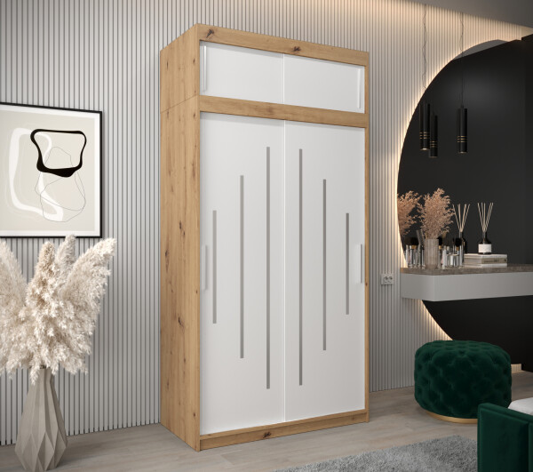 Šatní skříň Abi Y0 s nástavcem Barva korpusu: Dub artisan, Rozměry: 120 cm, Dveře: Bílá