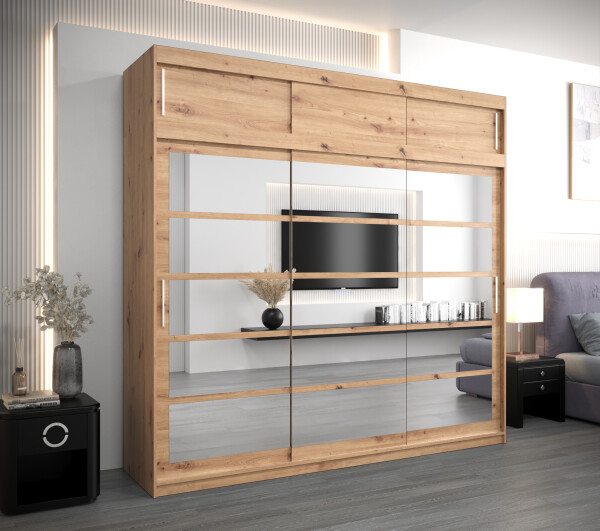 Šatní skříň Abi Ro2 s nástavcem Barva korpusu: Dub artisan, Rozměry: 250 cm, Dveře: Dub artisan