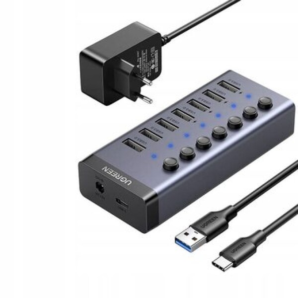 UGREEN USB Hub 7in1 USB-C černá / 7x USB-A / 3.0 12V / 2A (90307)