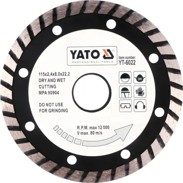 YATO Kotouč diamantový řezný turbo 115x22,2x2,4 mm / Řezný kotouč / Turbo
