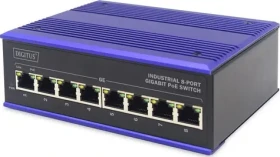 Digitus Switch Ind. modrá / Switch / Průmyslový / 8x Gigabit / PoE 240W / Unmanaged / DIN lišta (DN-651121)