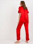 Červené dámské saténové pyžamo košilí kalhotami