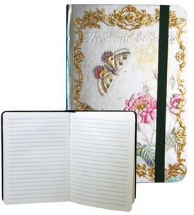 Zápisník gumičkou 178x126 mm růže motýli