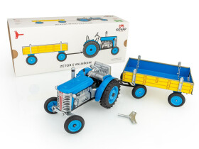 Traktor Zetor s valníkem modrý na klíček