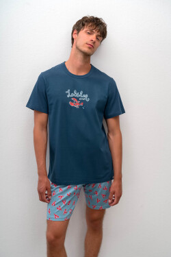 Vamp Pohodlné dvoudílné pánské pyžamo Vamp blue marine