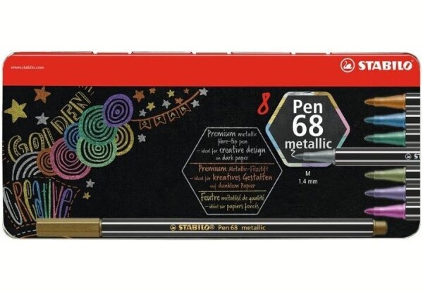 Fixa STABILO Pen 68 Sada v kovovém pouzdru metallic 8 ks