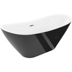 MEXEN/S - Lotos volně stojící vana 140 x 75, bílá/černá, sifon a přepad zlatá 52051407775-50