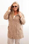 Dámská mikina Plus Size s kapucí a kapsami, dekatyzovaná, camelová UNI