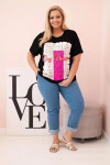 Dámská bavlněná halenka Plus Size s potiskem „Day Dream“ černá + růžová UNI