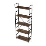 Regál, 5 polic, dekor staré dřevo, MDF, černý lak