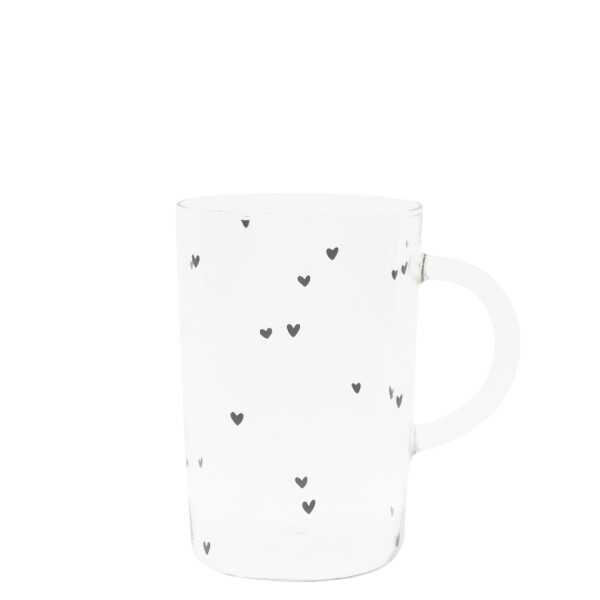 Bastion Collections Vysoký skleněný hrnek Hearts 400 ml, čirá barva, sklo