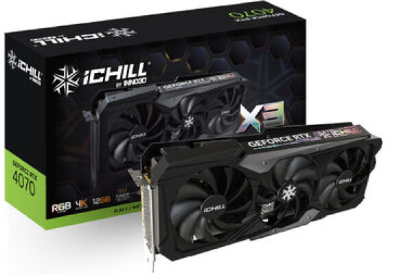 INNO3D GEFORCE RTX 4070 ICHILL X3 12G / 2535 MHz / 12GB GDDR6X / 192bit / 1x HDMI+3x DP / 200W (8+8) (C40703-126XX-186148H)